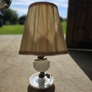 Vintage White Milk Glass Sunburst Lamps Base for Dish